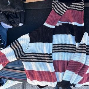 Multi-color Knit Hooded Cardigan